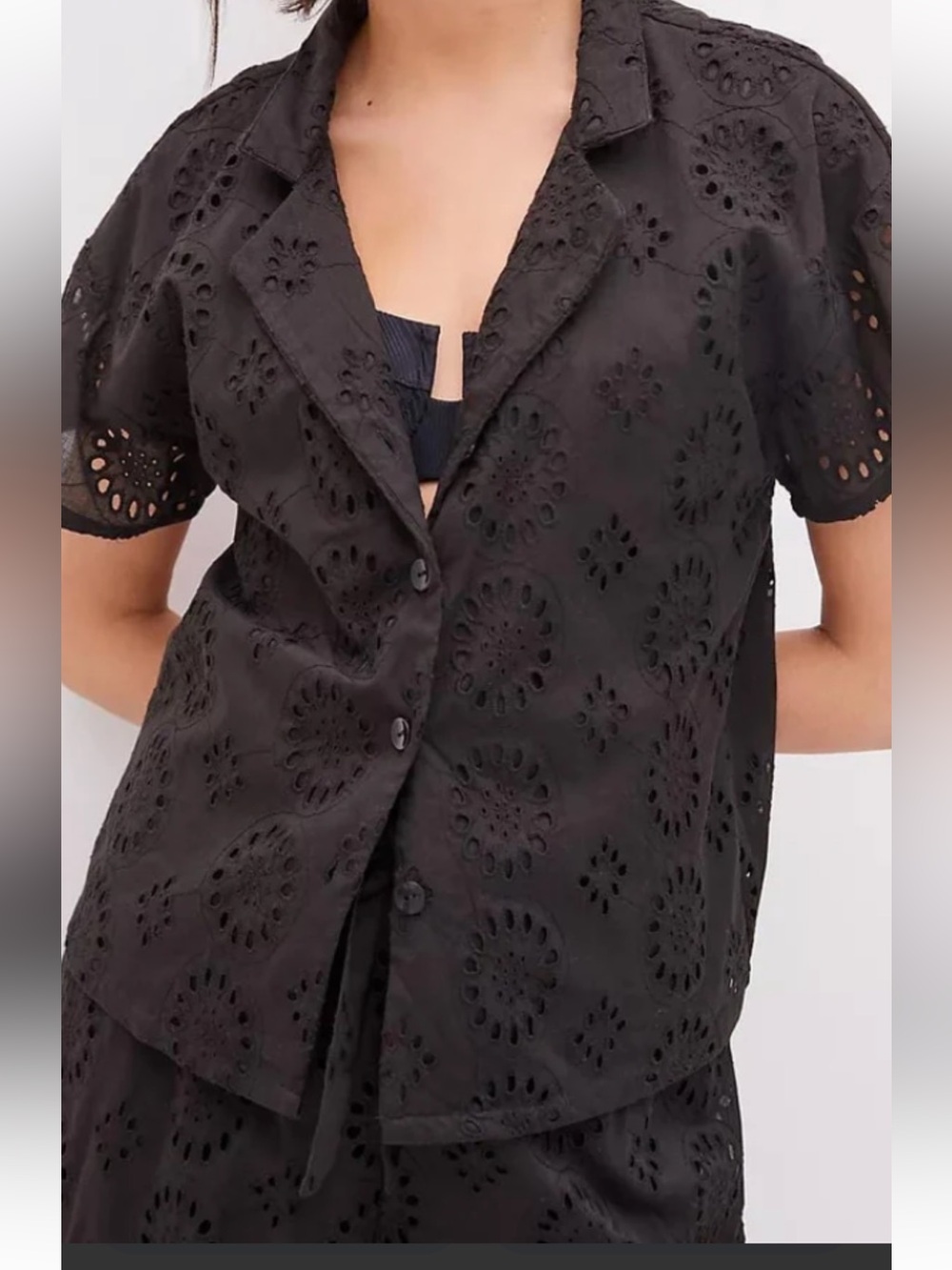 Eva Franco for Anthropology Black Eyelet Button-Front Top & Pant Set NWT